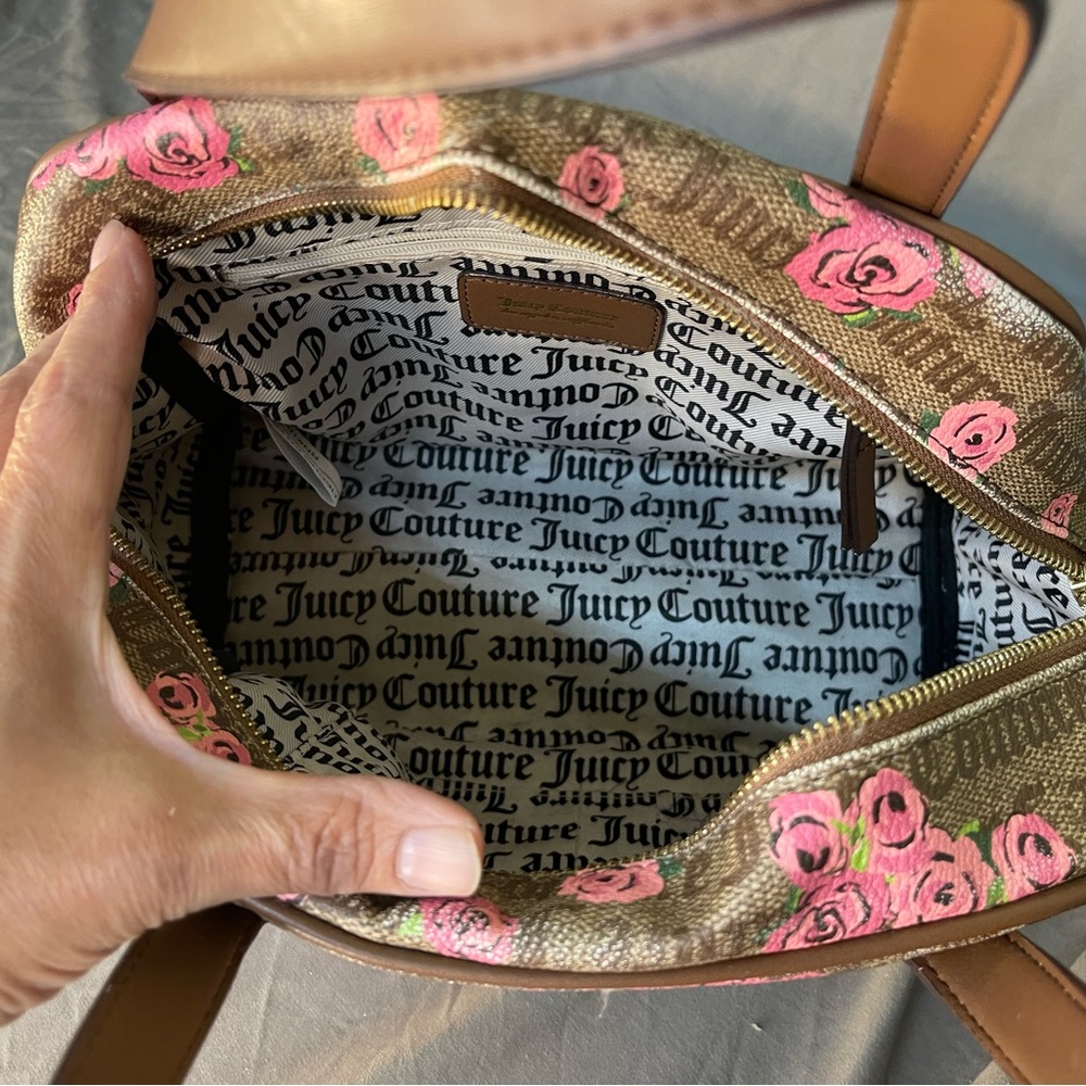 Vintage Y2K Juicy Couture Rose Print Petal Status If The Crown Fits Bowler Bag - Picture 8 of 10